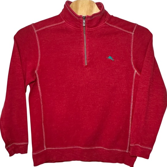 Tommy Bahama Other - Tommy Bahama Mens Sz Medium Red Quarter Zip Pullover Sweater‎ Pima Cotton Tencel